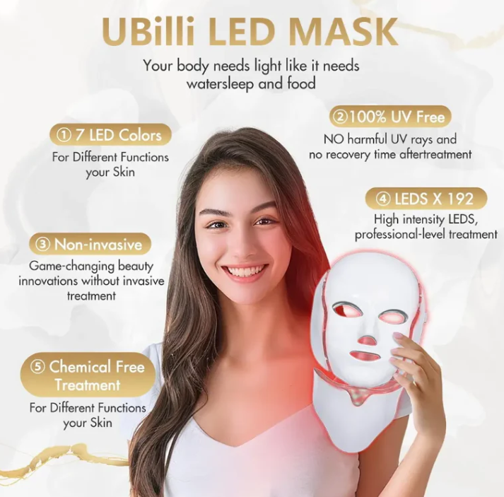 Yüz maskesi ışığı 7 renk yüz ve boyun hafif yüz cilt bakımı Anti Aging cildi sıkılaştırma gözenekleri tonlama maskesi
